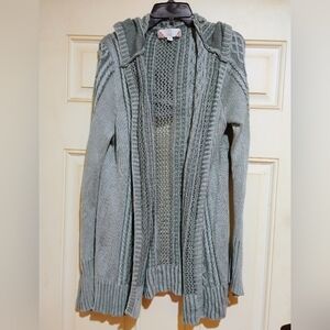 Like New Pink Rose Women's Hooded Green Sweater Size Medium